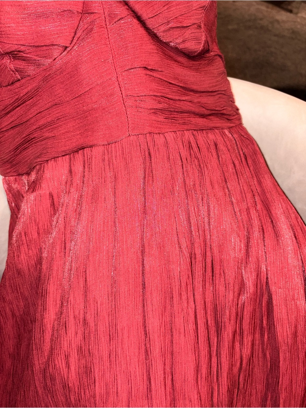 Blu Pepper Burgundy Metallic Tie Shoulder
Ruched Smocked Midi Dress Womens M - Picture 8 of 11